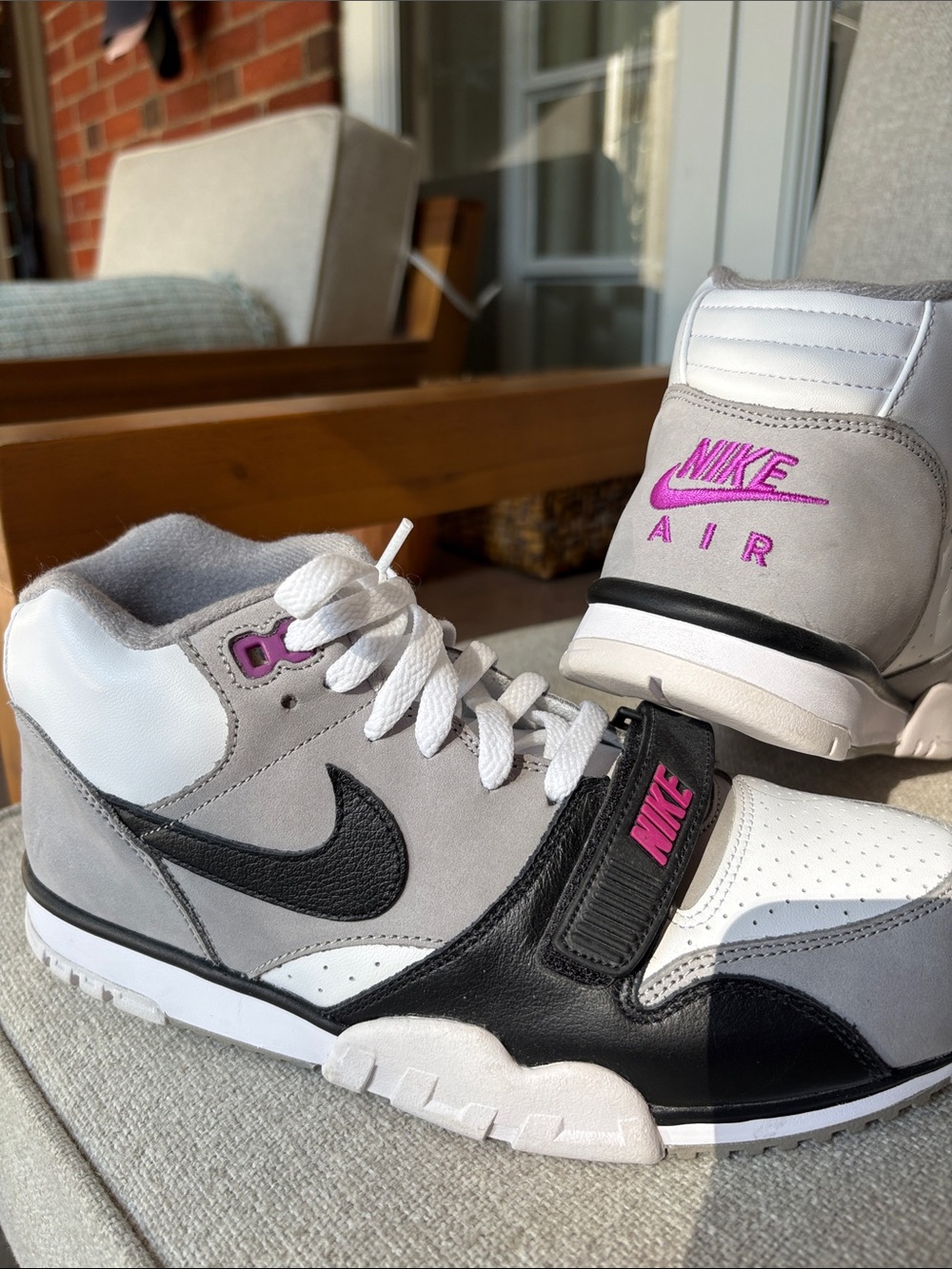 Nike Air Men’s Athletic Shoes — Gray Black White with Pink Accents